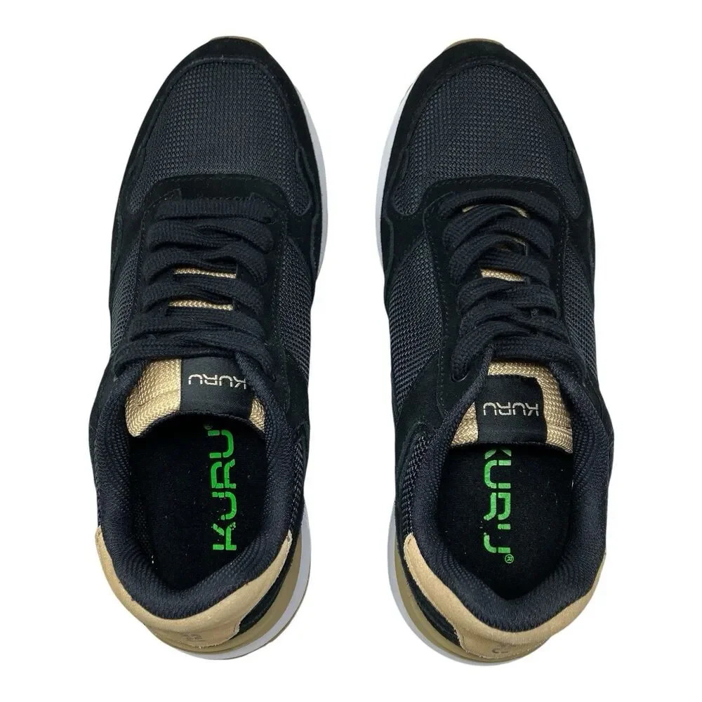 Kuru Apogee‎ Retro Sneakers Mens 9.5 Black Suede Tan Supportive Walking Shoes